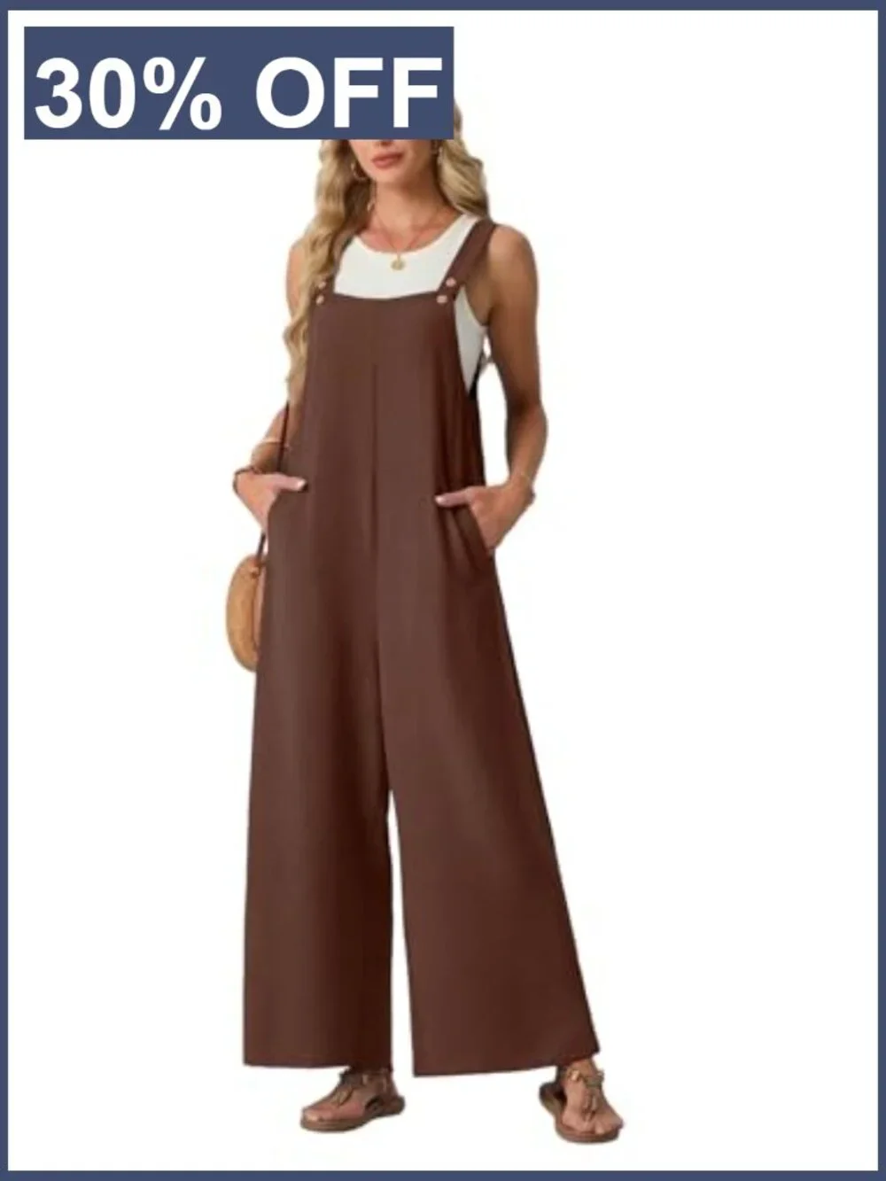Women's Boho Wide Leg Overall Jumpsuit Floral Romper with Pockets - Picture 4 of 6